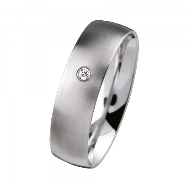 Ernstes Design Ring, Edelstahl matt, 6 mm, Brillant TW/SI 0,02 ct., R65.6