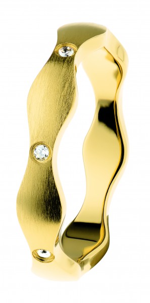 Ernstes Design R575 Evia Ring, Vorsteckring, Edelstahl goldfarben beschichtet mattiert 4mm, Zirkonia