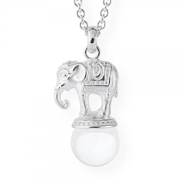 Drachenfels Ganesha - Kollektion, Anhänger Elefant Mittel, 40 x 30 mm, Silber mit Bergkristallkugel
