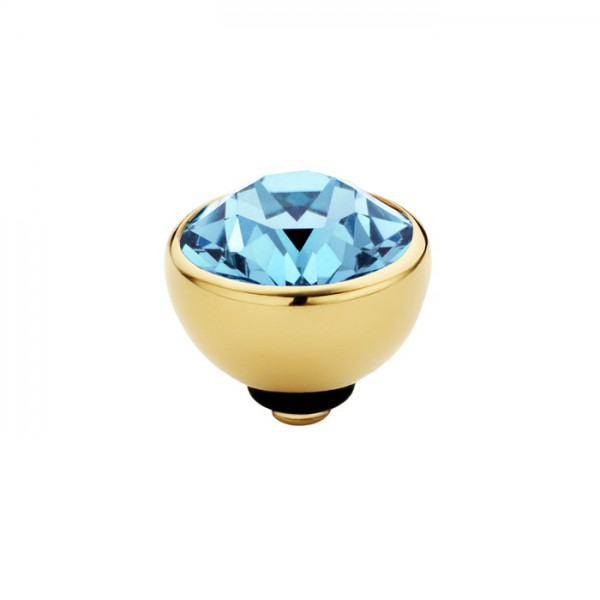 Melano twisted Ringaufsatz, Aufsatz, Fassung Edelstahl goldfarben mit Zirkonia in Farbe Aquamarine