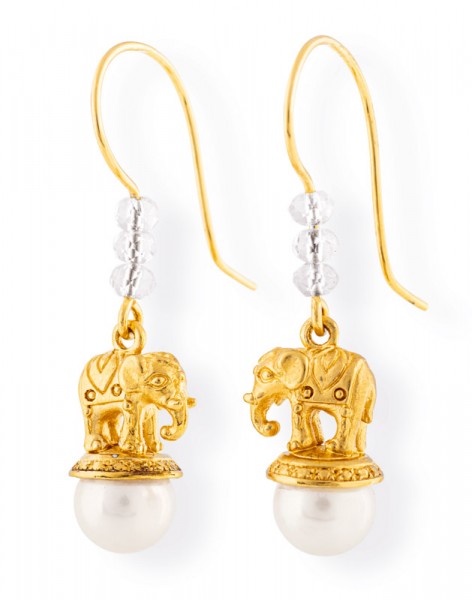 Drachenfels Ganesha-Kollektion, 1 Paar Ohrstecker Elefanten, Silber goldplattiert mit Perle D GAN 23