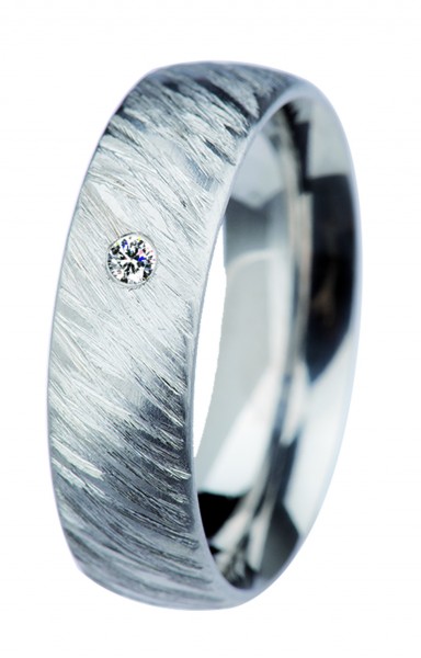 Ernstes Design Ring, Edelstahl geschliffen / poliert, Brillant TW/SI 0,02 ct, 6 mm, R361.6