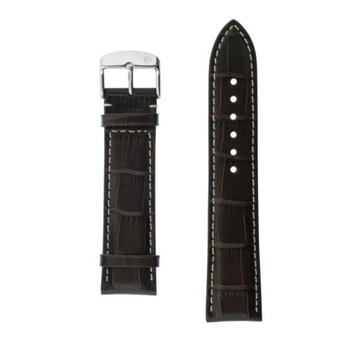 Zeppelin Ersatz Uhrenarmband Leder Crocomatt 22mm schwarz mit Logo an Dornschließe