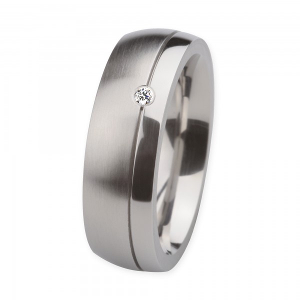 Ernstes Design Ring, Edelstahl matt / poliert, 7 mm, Brillant TW/SI 0,02 ct., R228.7