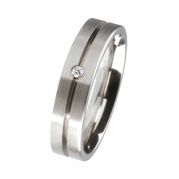 Ernstes Design Ring, Edelstahl matt, Brillant TW/SI 0,02 ct, 5 mm, R144.5