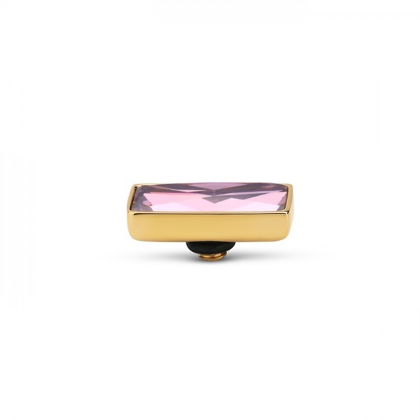 Melano Twisted Ringaufsatz, Fassung, TM95 Rectangle, Edelstahl goldfarben mit Stein in Pink