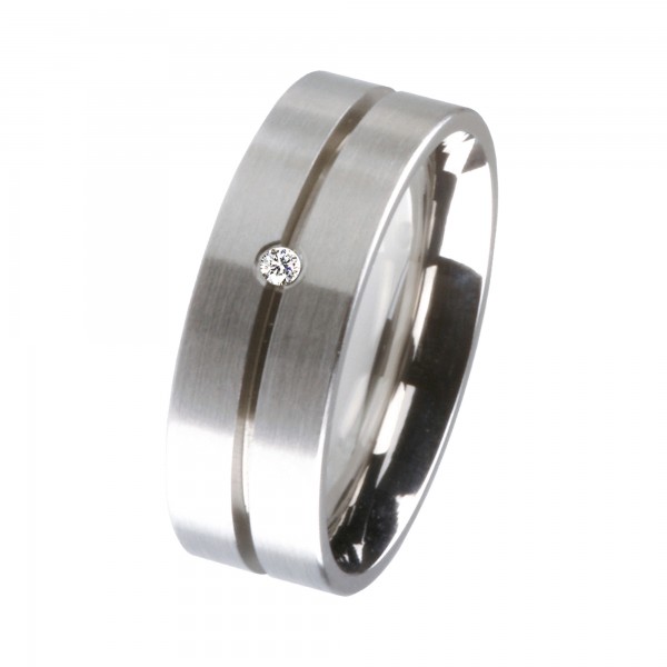 Ernstes Design Ring, Edelstahl matt, Brillant TW/SI 0,02 ct, 7 mm, R144.7