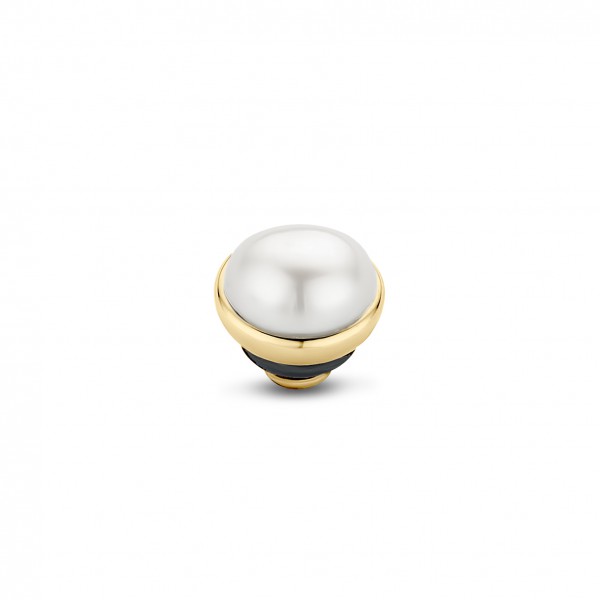 Melano Twisted Ringaufsatz, Fassung Edelstahl goldfarben beschichtet Pearl weiß 8 mm