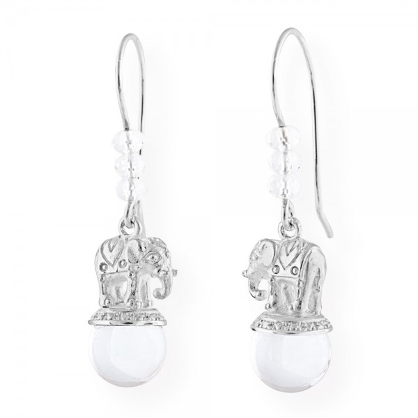 Drachenfels Ganesha-Kollektion, 1 Paar Ohrhänger Elefanten, Silber mit Bergkristall