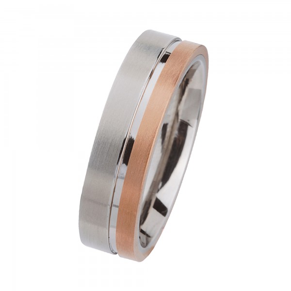 Ernstes Design Ring, Edelstahl matt / poliert / 750er Roségold, 6 mm, R167