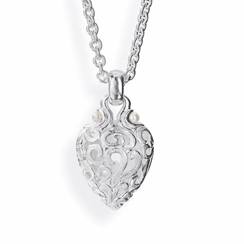 Drachenfels Anhänger Herz Klein Silber mit Süßwasserperlen weiß aus Perlentau-Kollektion