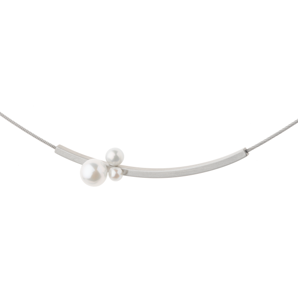 Ernstes Design Set K823, Halskette mit Anhänger, Edelstahl matt mit Süßwasser-Perlen