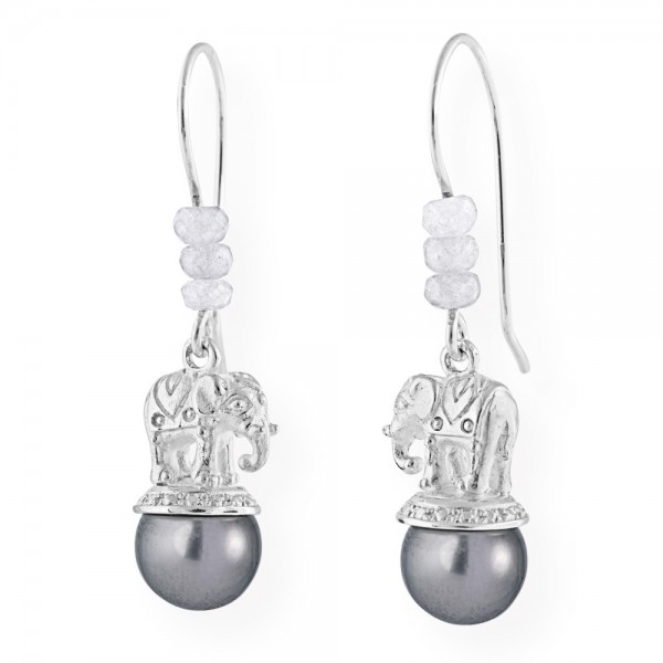 Drachenfels Ganesha-Kollektion, 1 Paar Ohrhänger Elefanten, Silber mit Perle D GAN 23-TP/AG