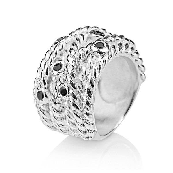 Drachenfels Ring, Heimathafen-Kollektion, Tau Ring, Silber mit Onyxen D HMH 14-9