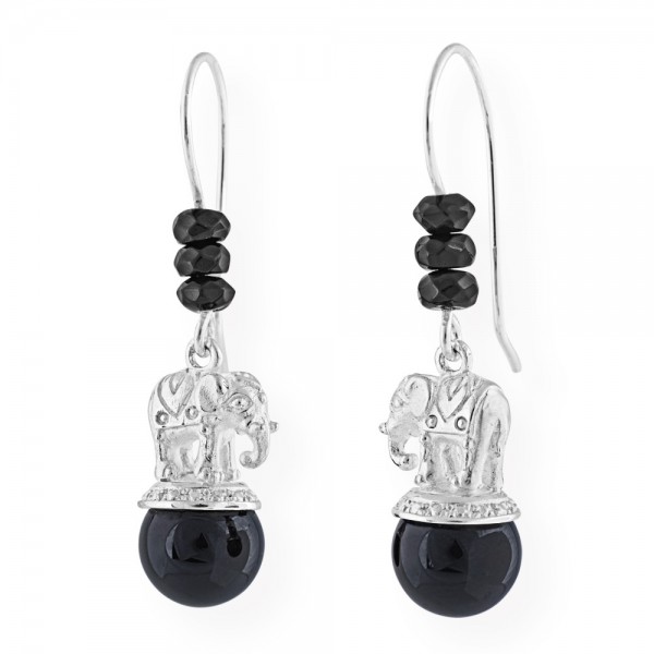 Drachenfels Ganesha-Kollektion, 1 Paar Ohrhänger Elefanten, Silber mit Onyx D GAN 23-9/AG
