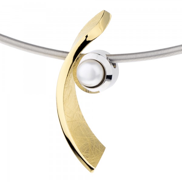 Ernstes Design Evia Set K753 Halskette mit Anhänger Edelstahl teils goldfarben mit Perle weiß
