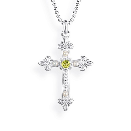 Drachenfels Queen Lisbeth-Kollektion Kreuz Anhänger Mittel Silber mit Peridot und Perlen D QL 33-7