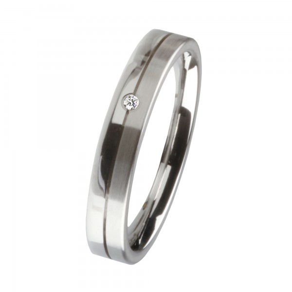 Ernstes Design Ring, Edelstahl matt / poliert, 4 mm, Brillant TW/SI 0,02 ct., R134.4