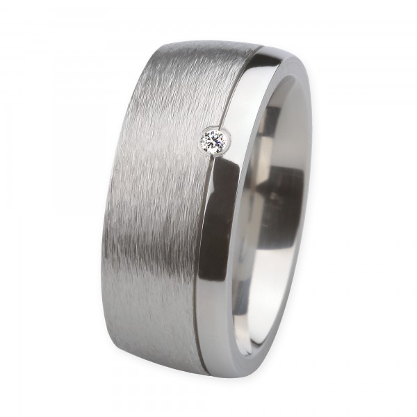 Ernstes Design Ring, Edelstahl poliert / geschliffen, 9 mm, Brillant TW/SI 0,02 ct., R234.9