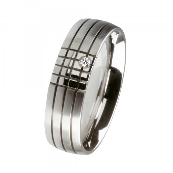 Ernstes Design Ring, Edelstahl matt / poliert, Brillant TW/SI 0,02 ct, 6 mm, R146.6