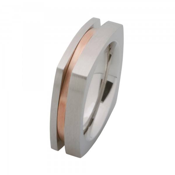 Ernstes Design Ring, Edelstahl matt / 750er Roségold, 6 mm, R174