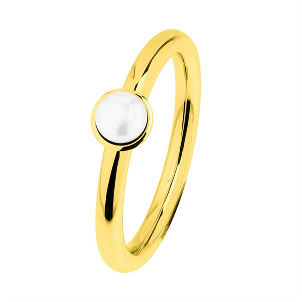 Ernstes Design R490 Evia Ring, Vorsteckring, Ring Edelstahl beschichtet goldfarben mit Perle