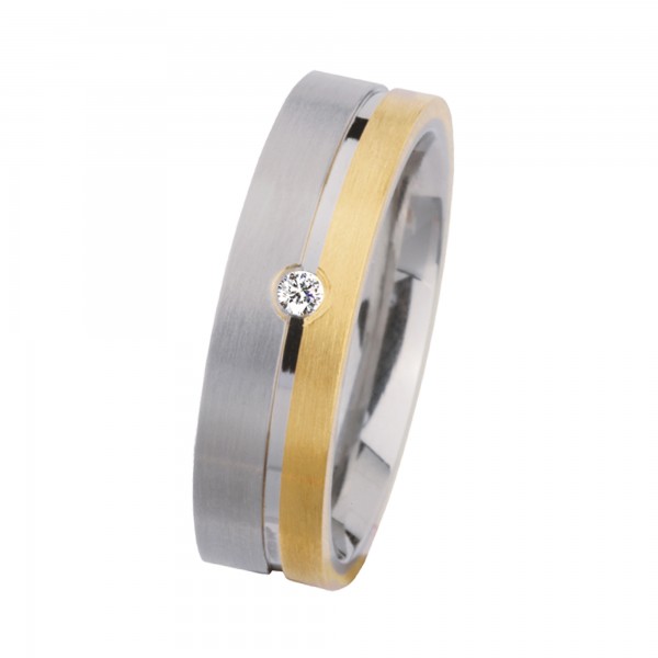 Ernstes Design Ring, Edelstahl matt / poliert / 750er Gelbgold mit Brillant, 6 mm, R208