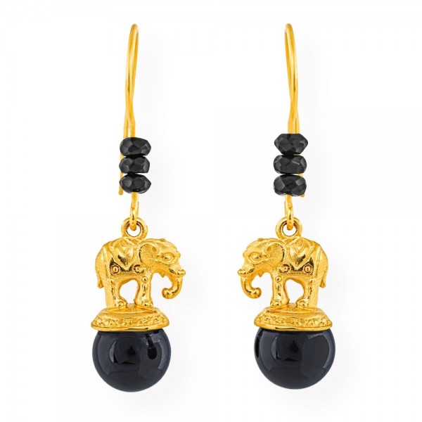 Drachenfels Ganesha-Kollektion, 1 Paar Ohrhänger Elefanten, Silber goldfarben mit Onyx D GAN 23-9