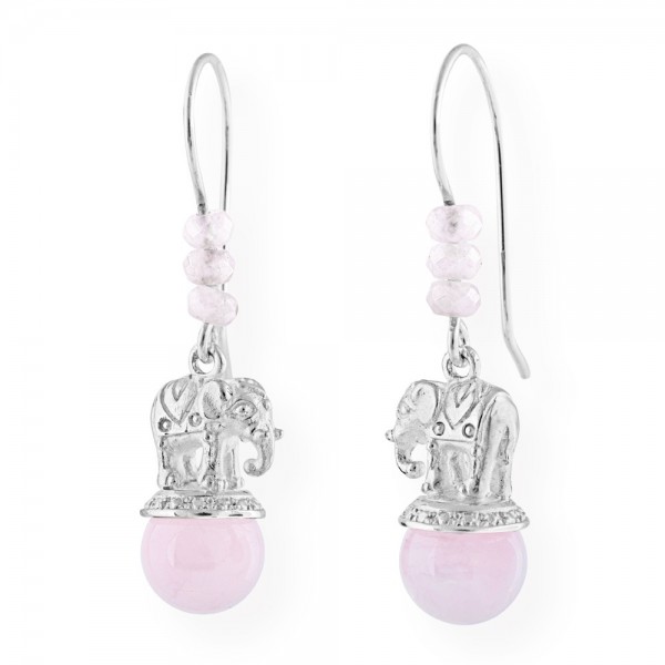 Drachenfels Ganesha-Kollektion, 1 Paar Ohrhänger Elefanten, Silber mit Rosenquarz
