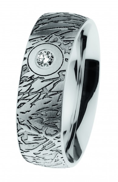 Ernstes Design Ring, Edelstahl matt / graviert / poliert mit Brillant R677
