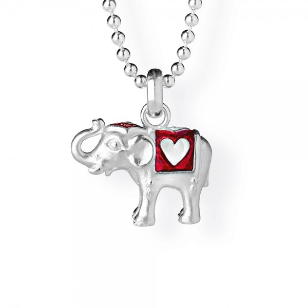 Drachenfels Ganesha Kollektion, Anhänger Elefant Herz Mittel, 25 x 20 mm, Silber mit rotem Lack