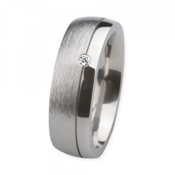 Ernstes Design Ring, Edelstahl poliert / geschliffen, 7 mm, Brillant TW/SI 0,02 ct., R234.7