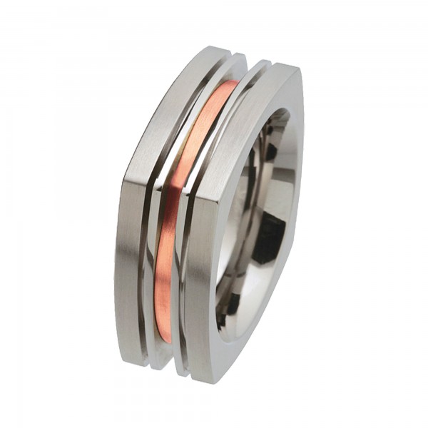 Ernstes Design Ring, Edelstahl matt / poliert / 750er Roségold, 8 mm, R182