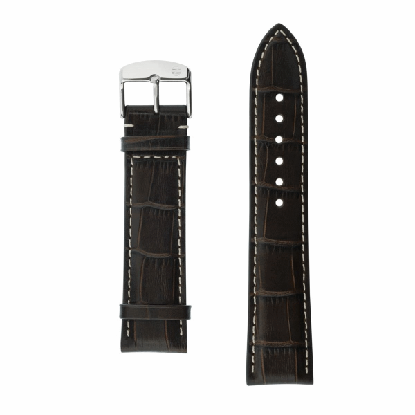 Zeppelin Ersatz Uhrenarmband Leder Crocomatt 22mm mokka mit Logo an Dornschließe
