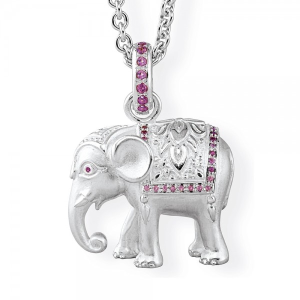 Drachenfels Ganesha - Kollektion, Anhänger Elefant Groß, Silber mit Rhodolith