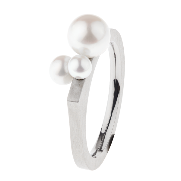 Ernstes Design Ring Edelstahl matt / poliert mit Süßwasser-Perlen R716