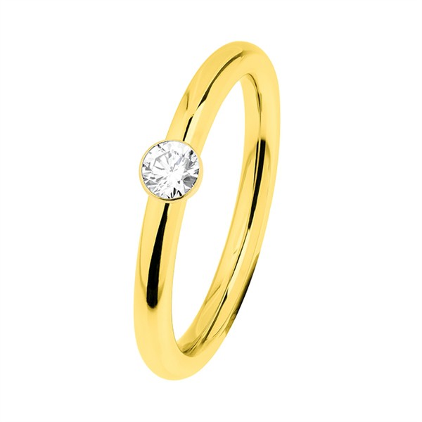 Ernstes Design R466.WH Evia Ring, Vorsteckring, Ring Edelstahl beschichtet goldfarben mit Stein