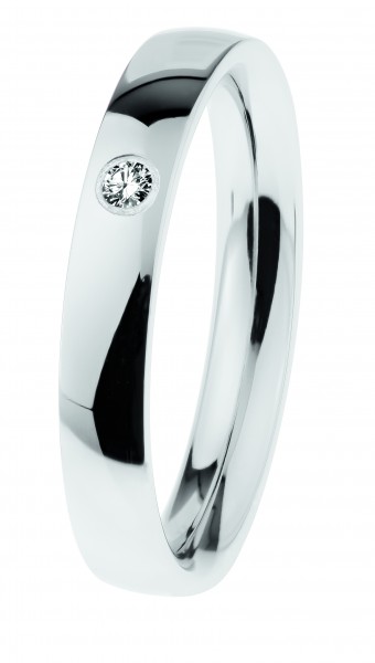 Ernstes Design Ring, Edelstahl poliert, 3,5 mm, Brillant TW/SI 0,035 ct., R603