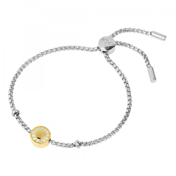 Ernstes Design Armband, Armkettchen, Zugarmband Edelstahl teils goldfarben mit Zirkonia A558.WH