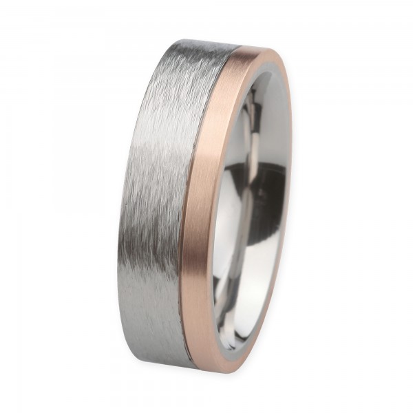 Ernstes Design Ring, Edelstahl geschliffen / 750er Roségold, 7 mm, R225.7