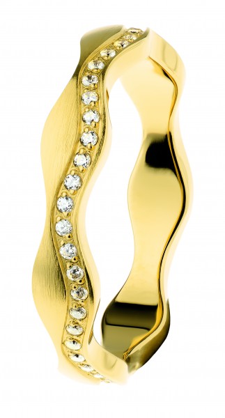 Ernstes Design R572 Evia Ring, Welle, Vorsteckring, Edelstahl goldfarben mattiert 4mm, Zirkonia