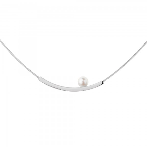 Ernstes Design Set K818, Halskette mit Anhänger, Edelstahl matt / poliert mit Süßwasser-Perle