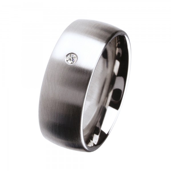 Ernstes Design Ring, Edelstahl matt, 8 mm, Brillant TW/SI 0,02 ct., R65.8