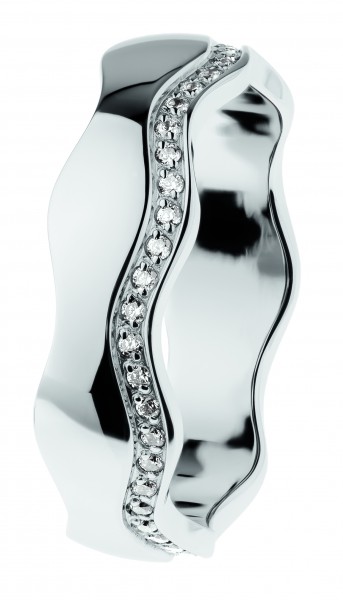 Ernstes Design Evia Ring R557 , Welle, Vorsteckring, Edelstahl poliert, 6 mm, Zirkonia weiß