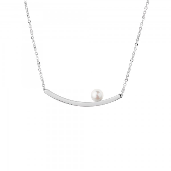 Ernstes Design Set K819, Halskette mit Anhänger, Edelstahl matt / poliert mit Süßwasser-Perle