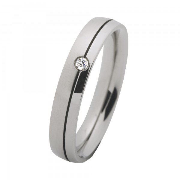 Ernstes Design Ring, Edelstahl matt / poliert, 4 mm, Brillant TW/SI 0,02 ct., R138.4