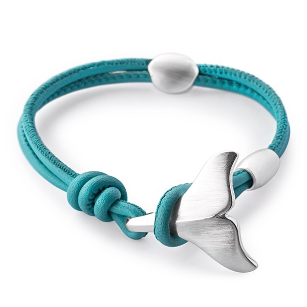 heartbreaker by Drachenfels Leder Armband türkis mit Delfinflosse aus Silber und Knebelverschluss