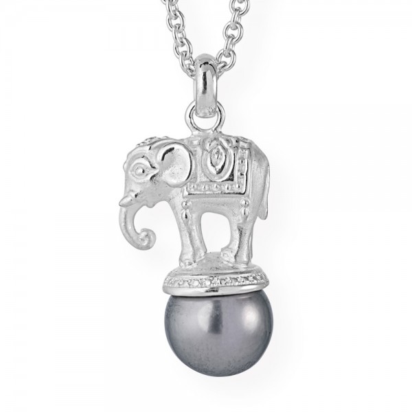 Drachenfels Ganesha - Kollektion, Anhänger Elefant Mittel, 40 x 30 mm, Silber mit Tahitiperle
