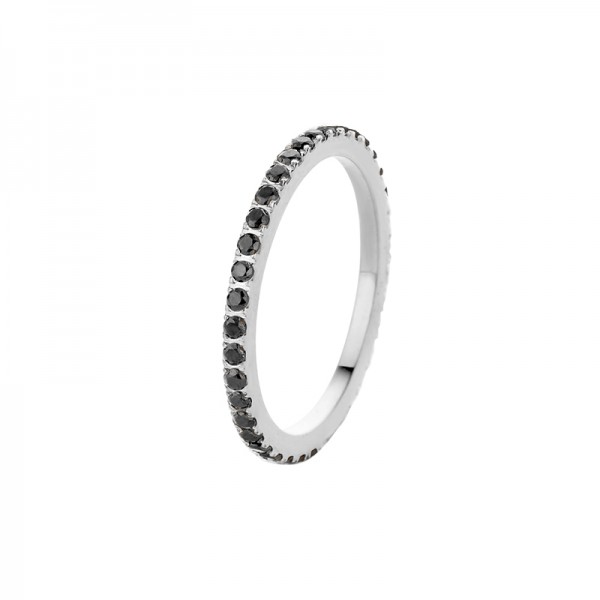 Melano Vorsteckring, Beisteckring, schmaler Ring aus Edelstahl mit Zirkonia Steinen in Farbe schwarz