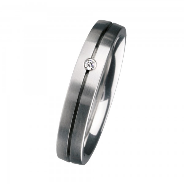 Ernstes Design Ring, Edelstahl matt, 4 mm, Brillant TW/SI 0,02 ct., R67.4